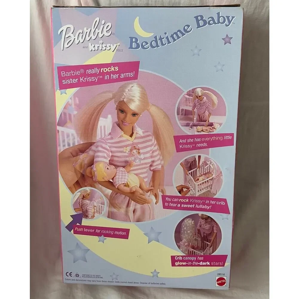 NIB Vintage Bedtime Baby Barbie & Krissy Dolls Glow in Dark Rocking Crib *read*
